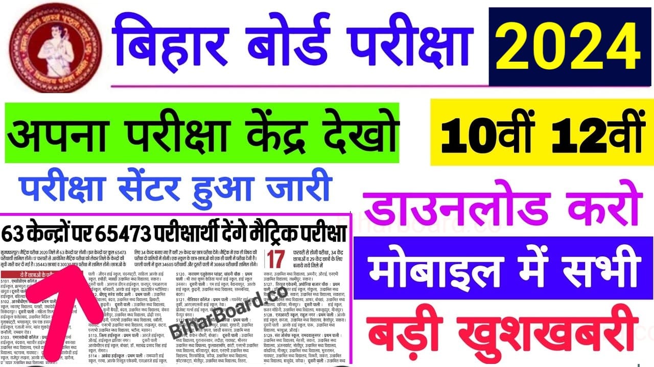 Bihar Board 10th Exam Center List 2024