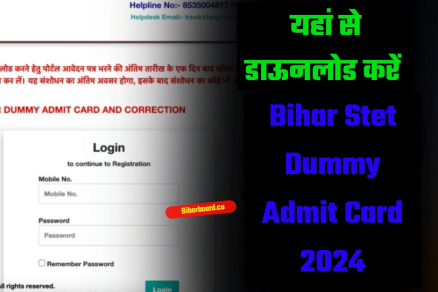 Bihar Stet Dummy Admit Card 2024