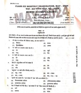 Bihar Board 12th Hindi May Monthly Exam Answer Key 2024
