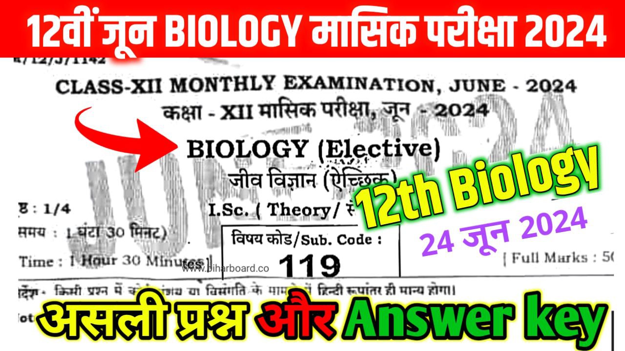 12th Biology June monthly Exam Answer Key 2024