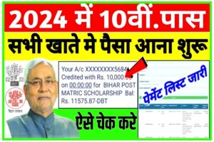 Bihar Board Matric Pass Scholarship 2024 Check Payment Status