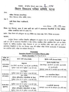 Bihar Board 9th 10th September Monthly Exam Time Table 2024