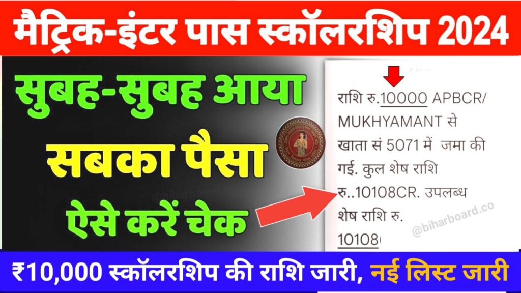 Bihar Board Inter-matric Pass Scholarship Payment List 2024