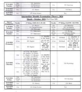 Bihar Board 12th October Monthly Exam Date 2024