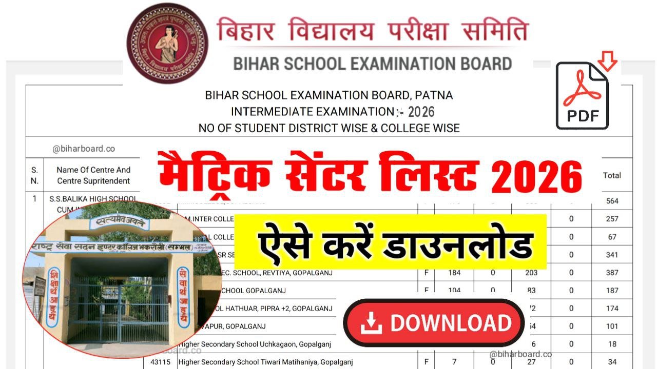 Bihar Board 10th Exam Center List 2026