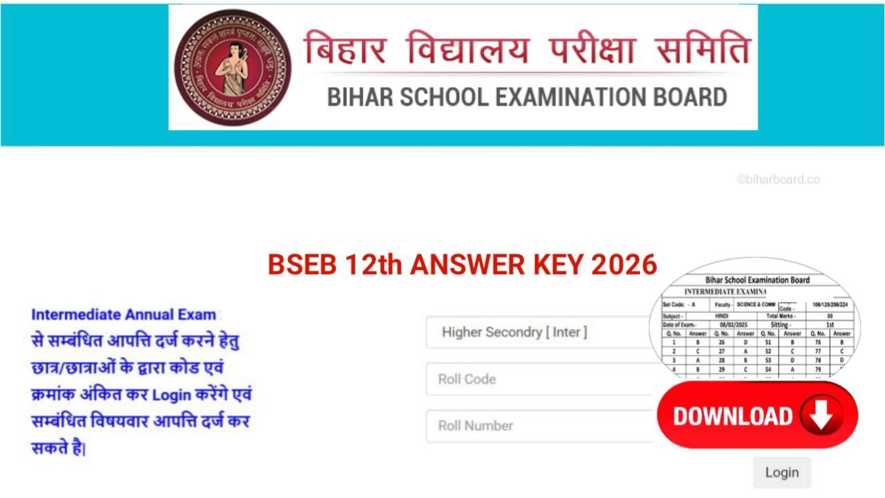 Bihar Board 12th Exam Official Answer key 2026
