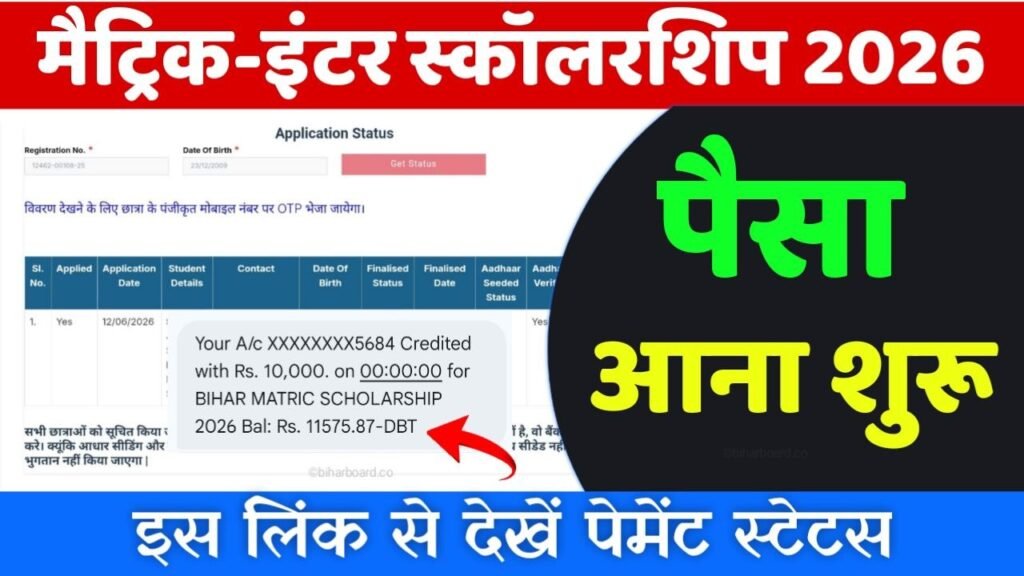 Bihar Board matric inter Scholarship Payment Status 2026
