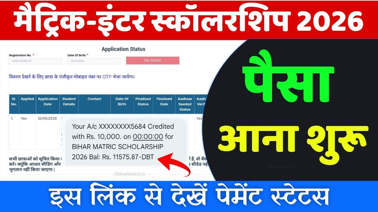 Bihar Board matric inter Scholarship Payment Status 2026